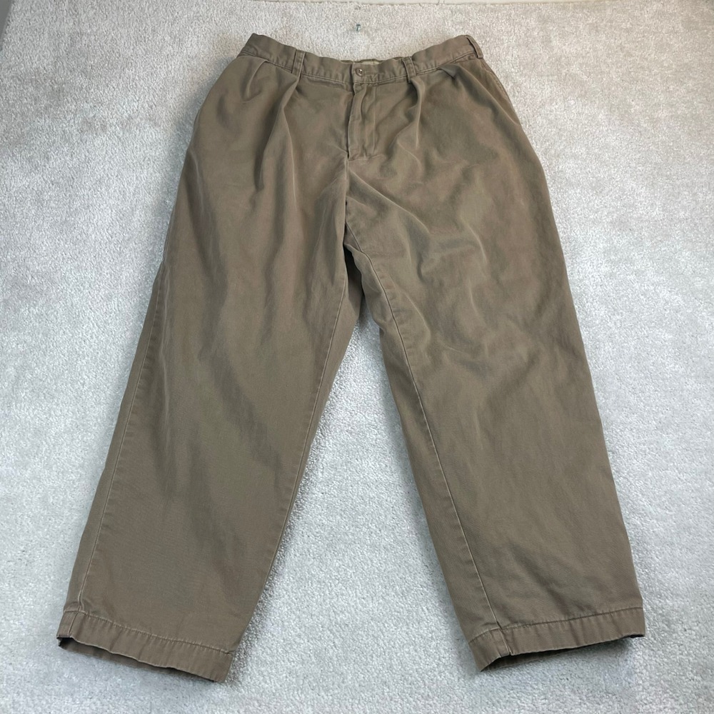 J.Crew Mens 34x30 Flannel Lined Pleated Chino Pants Brown Cotton Fit 36x29